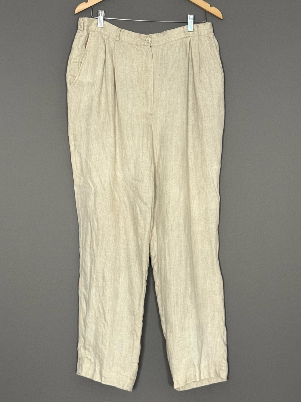 vtg 90s Harvé Benard Linen High Rise Pants Oatmeal Quiet Luxury Womens Large